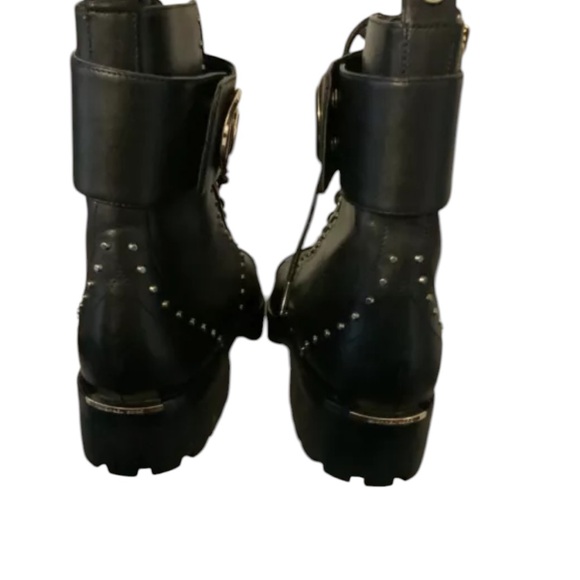 MICHAEL KORS TATUM ICONIC Black Gold Studded COMBAT BIKER BOOTS. Sz 7.5 - Picture 3 of 8